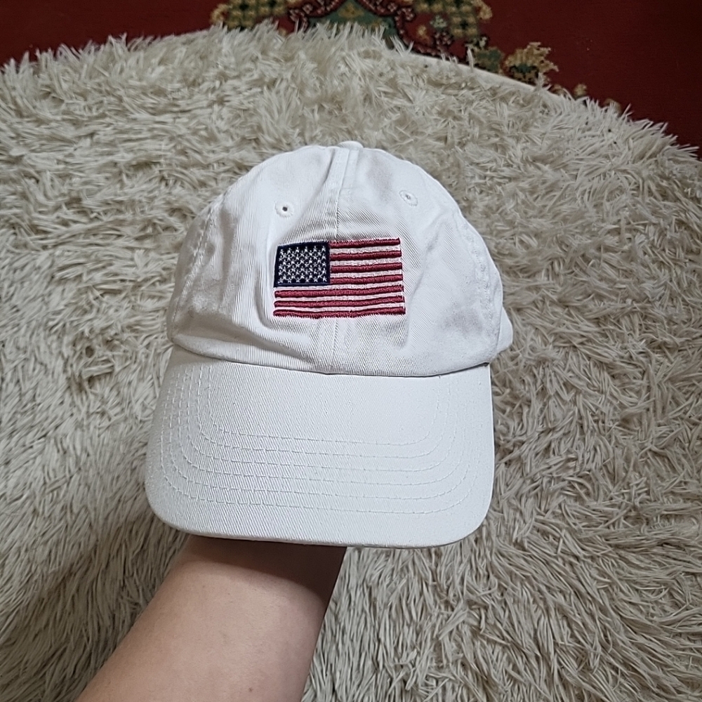 White Baseball Cap Hat Red White Blue American Flag Embroidery Patch Ivy Funds